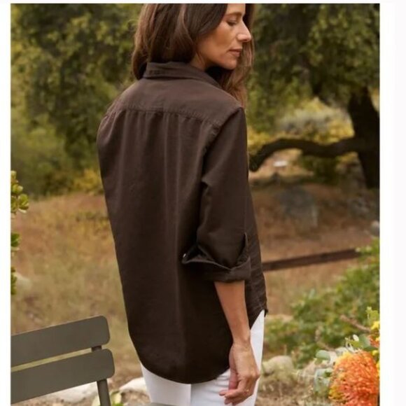 Frank & Eileen - Eileen Relaxed Button-Up Shirt in Espresso Brown Sz M - Picture 3 of 8